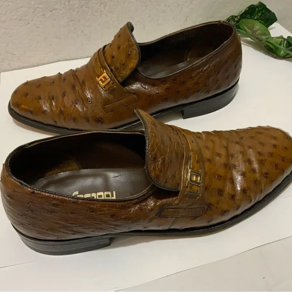 Footjoy Brown Ostrich Leather Loafers 73668 12C
